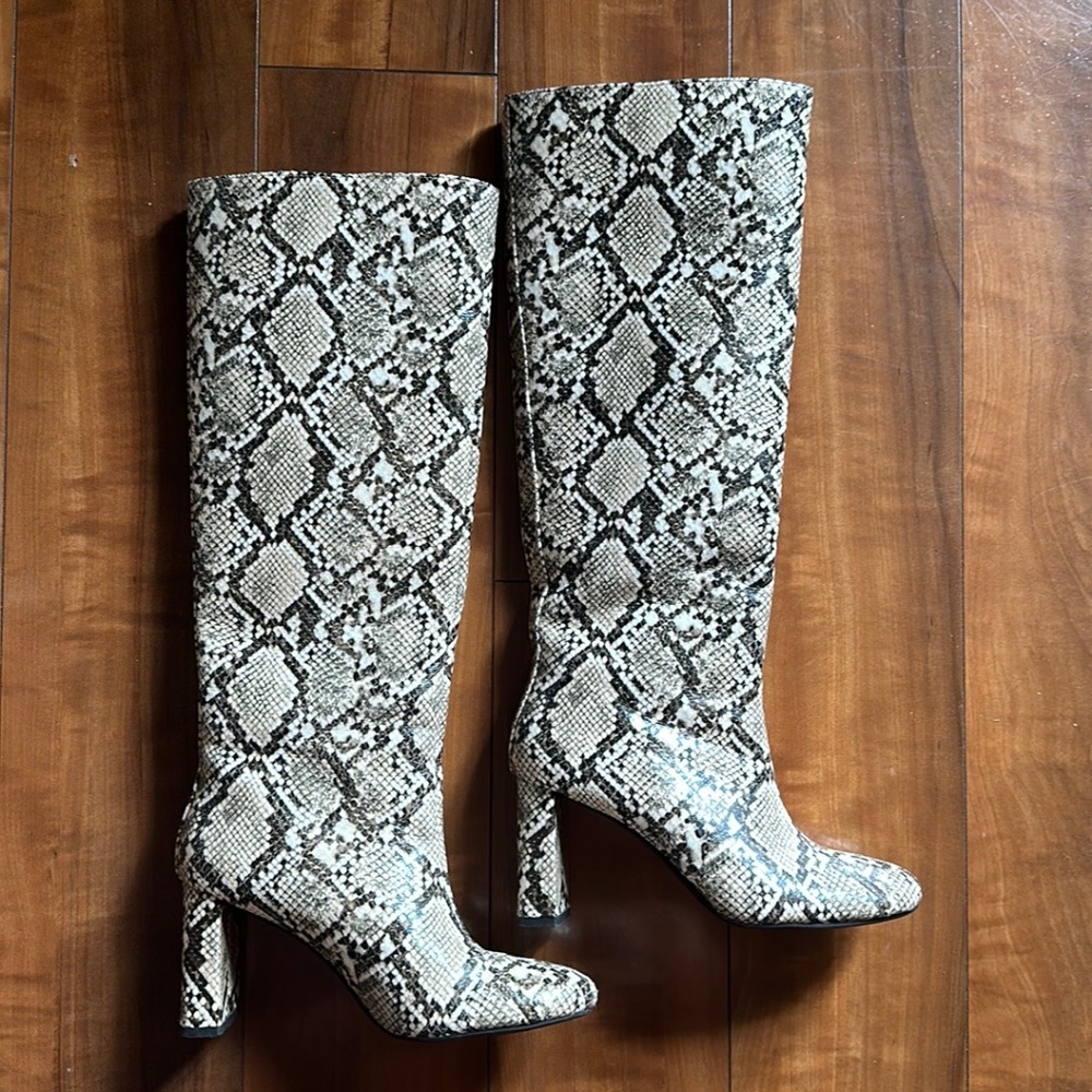 Zara knee high snakeskin print boots
